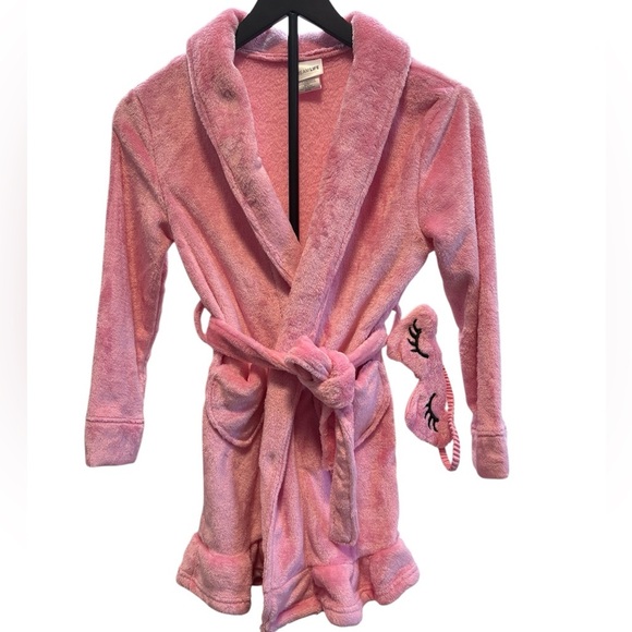 NWT 2pc set Girls Fluffy Pink Robe with Sleep Mask | Size Small 7-8 - Picture 1 of 6